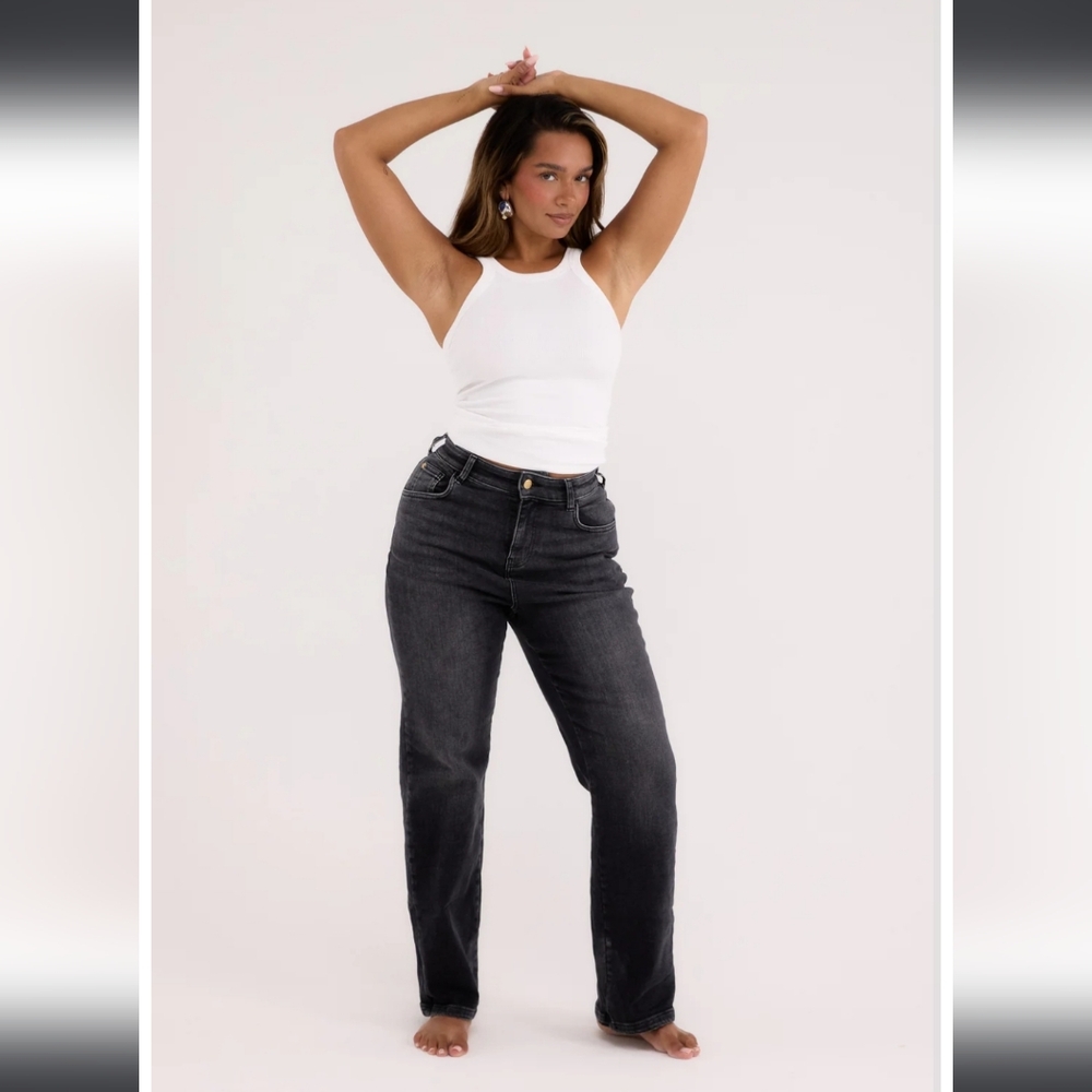 Ambela Stretch Straight Leg Jean Washed Black Color